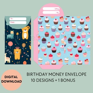 誕生日のお金のギフト封筒テンプレート、マネーホルダー、マネー封筒、現金封筒、デジタルダウンロード