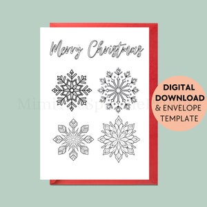 Snowflake Coloring Christmas Card for Kids (Digital Download)