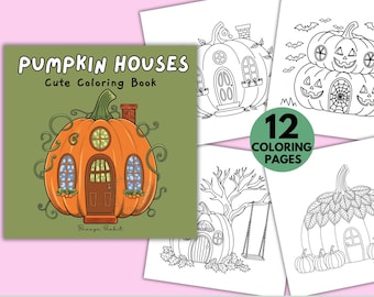 Pumpkin Houses Coloring Pages for Kids: Cozy Fall Illustrations (PDF Digital Download)