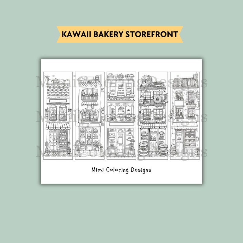 Kawaii Storefront Bundle Coloring Bookmarks Printable for Adults, Storefront Bookmark, Reading Nook Decor, Book Lover Gift