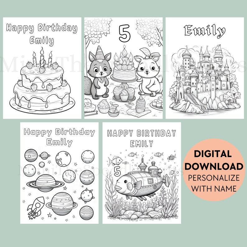 Customizable Birthday Coloring Pages, for Kids, Personalized Kids Birthday Party Activity ...