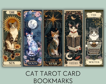 Kat Tarot Card Bookmarks afdrukbaar, voor kattenliefhebber, kattenbladwijzer, leeshoekje decor, kattencadeau, boek minnaar cadeau, digitale download