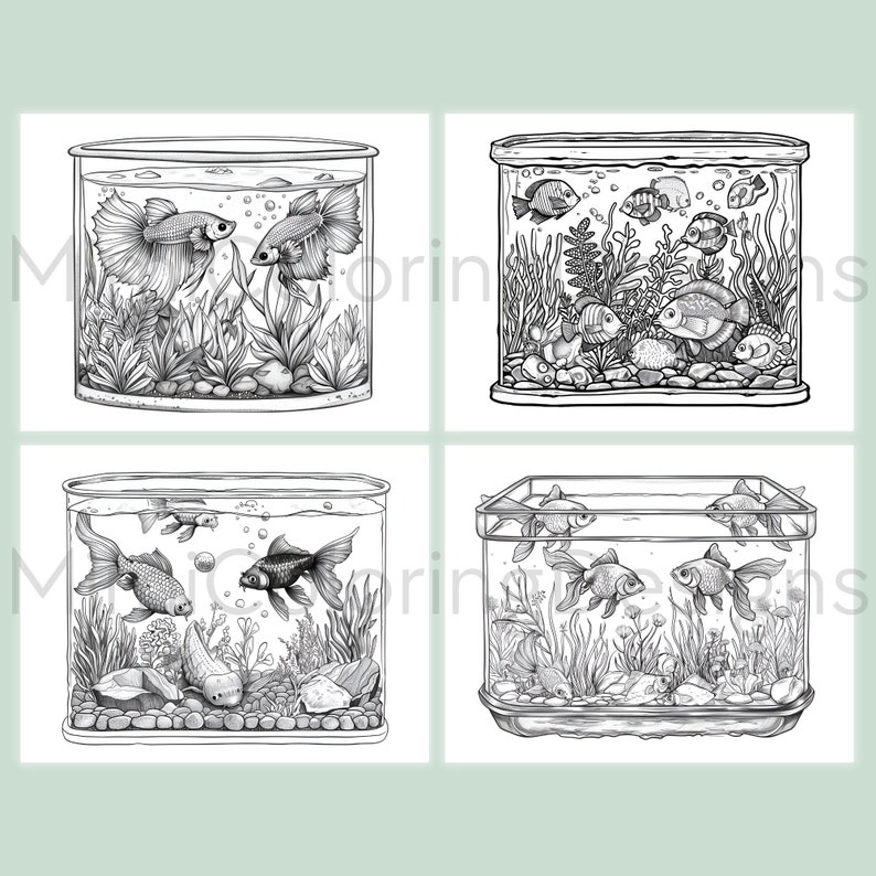 Fish Tank Coloring Pages, for Adults and Kids, Printable Coloring Book ...