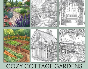 Cottage Gardens Coloring Pages for Adults: Relaxing Cottagecore (Digital Download)