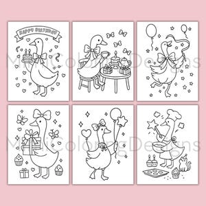 Printable silly goose coloring sheets for kids' birthday parties. Great DIY party activity for boys and girls ages 3-8. Entertain guests with cute animal drawings, party scenes & fun designs. Just download, print, and color! Ideal for indoor party fun or classroom birthday celebrations. No physical item shipped.