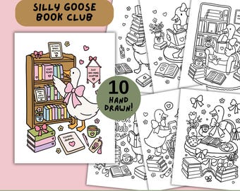 Kolorowanki Klubu Książki Silly Goose dla dzieci, aktywności do czytania do druku, kolorowanka Bookish Goose w formacie PDF do pobrania