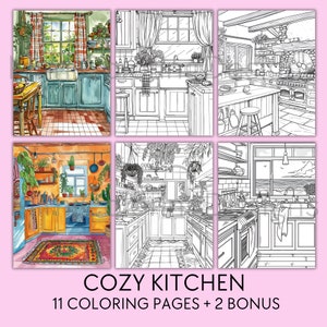 Bundle Cozy Coloring Pages For Adults, Printable Coloring Book, Kawaii Cozy Corners Coloring, Cottage Gardens Coloring, Cozy Kitchen Coloring, Cozy Cafe Coloring