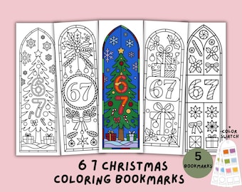 6 7 Christmas Coloring Bookmark, Six Seven Viral Meme Coloring Bookmarks Printable, Xmas Activity Holiday Coloring (Digital Download PDF)