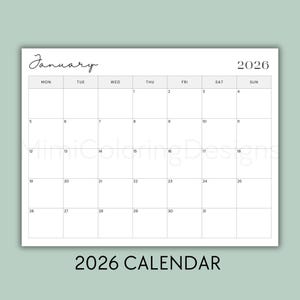 Calendário Mensal 2026 para Imprimir: Planejador de Paisagismo Minimalista (Download em PDF, 28x21,5 cm)