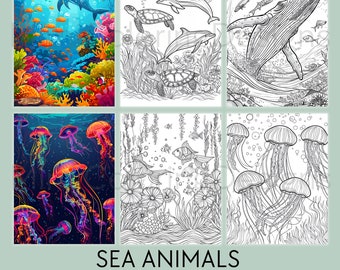 Sea Animal Coloring Book: 24 Ocean Life Pages for Kids & Adults (Digital Download)