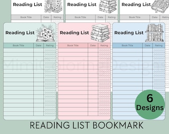 Library Card Bookmark, Printable Reading List Tracker, Book Tracker Bookmarks Set, PDF Digital Download