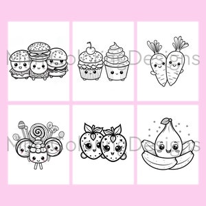 Kawaii Food and Drinks Coloring Pages for Adults and Kids, Printable Coloring Book, Kawaii Coloring, Digital Download