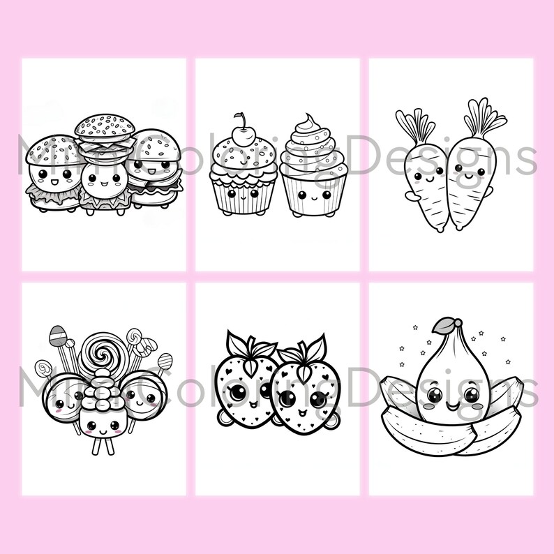 Kawaii Food and Drinks Coloring Pages for Adults and Kids, Printable Coloring Book, Kawaii Coloring, Digital Download