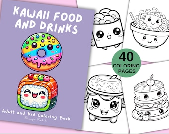 Kawaii Food Coloring Pages, 40 Cute Designs (Digital Download)