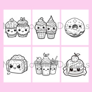 Kawaii Food and Drinks Coloring Pages for Adults and Kids, Printable Coloring Book, Kawaii Coloring, Digital Download