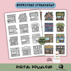 Bookstore Storefront Coloring Pages, Hand Drawn Relaxing Coloring Book for Adults, ADHD Activity, Printable PDF