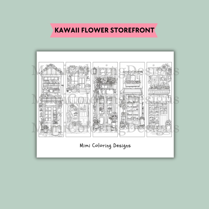 Kawaii Storefront Bundle Coloring Bookmarks Printable for Adults, Storefront Bookmark, Reading Nook Decor, Book Lover Gift