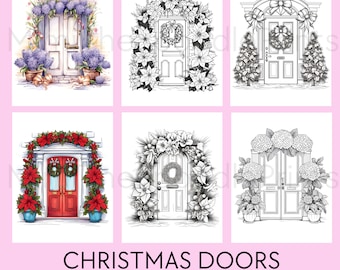 12 Christmas Doors Coloring Pages, For Kids, Adults, Printable Coloring Page, Festive Holiday Magic, Digital Download