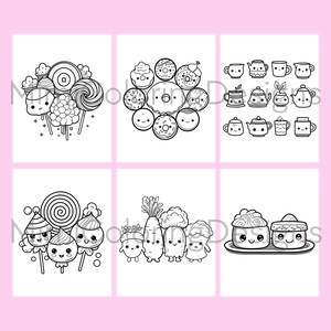 Kawaii Food and Drinks Coloring Pages for Adults and Kids, Printable Coloring Book, Kawaii Coloring, Digital Download