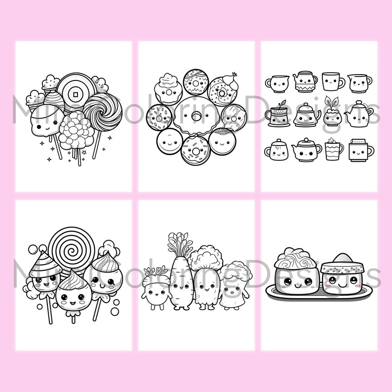 Kawaii Food and Drinks Coloring Pages for Adults and Kids, Printable Coloring Book, Kawaii Coloring, Digital Download