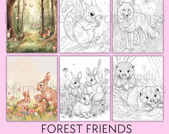 Forest Animals Coloring Book: 24 Printable Pages for Adults & Kids (Digital Download)
