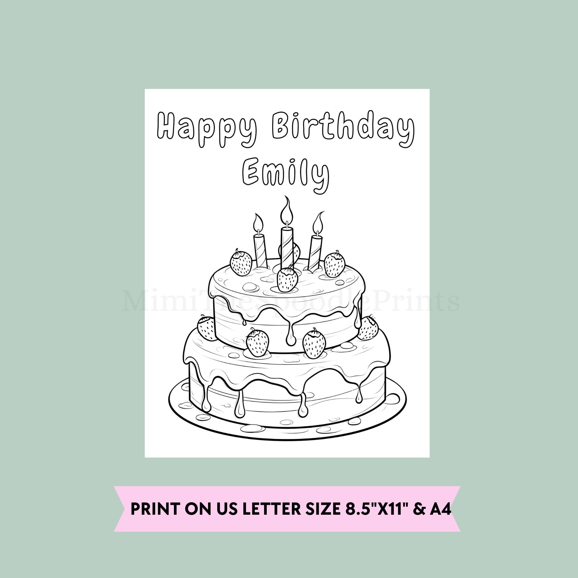 Customizable Birthday Coloring Pages, for Kids, Personalized Kids ...