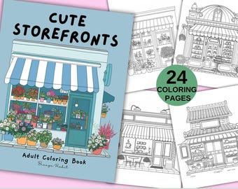 Storefronts Coloring Book: 24 Urban Sketch Pages for Adults (Digital Download)