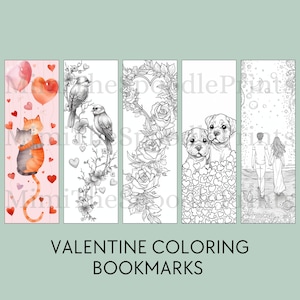 Valentine Coloring Bookmarks Printable for Kids and Adults, Valentines Day Bookmark, Reading Nook Decor, Book Lover Gift, Digital Download
