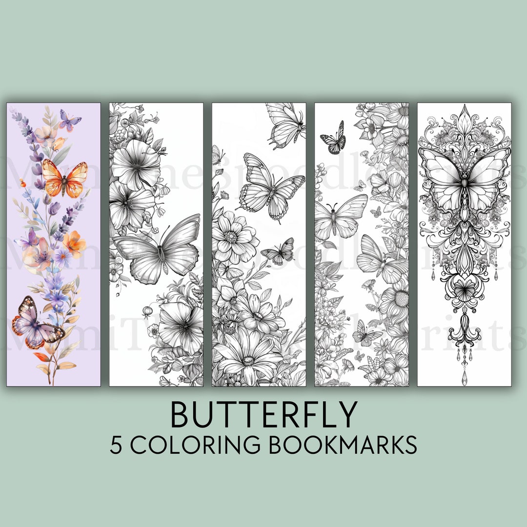 Butterfly Coloring Bookmarks Printable for Butterfly Lover, Butterfly ...
