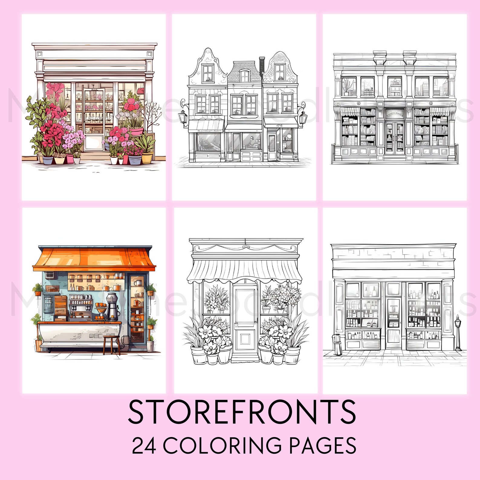 24 Storefronts Coloring Pages for Adults Printable Coloring - Etsy UK