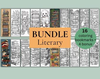 Literary Coloring Bookmarks Bundle: Book Stack Designs (Digital Download)