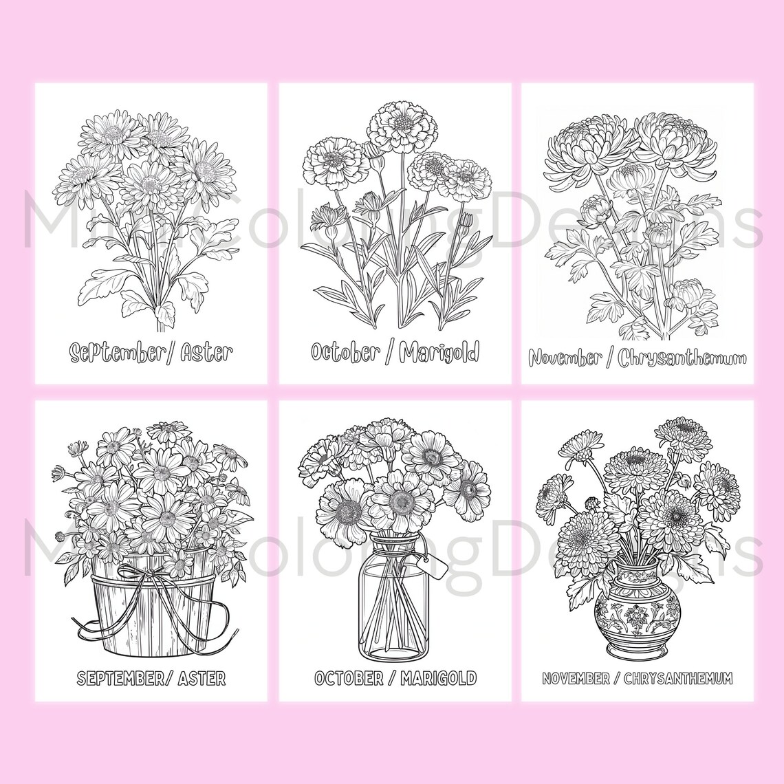 26 Birth Month Flower Coloring Pages, for Adults and Kids, Printable ...