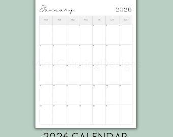 2026 Monatskalender zum Ausdrucken: Minimalistischer Vertikal-Planer (PDF Download, 8.5x11 Zoll)