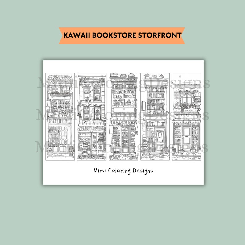 Kawaii Storefront Bundle Coloring Bookmarks Printable for Adults, Storefront Bookmark, Reading Nook Decor, Book Lover Gift