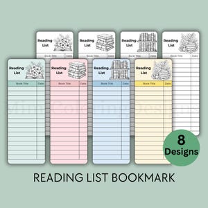 8 leeslijst bladwijzerset afdrukbaar voor boekenliefhebber, leeslogboektracker, bibliotheekkaart, boektracker, leeshoekdecor, digitale download
