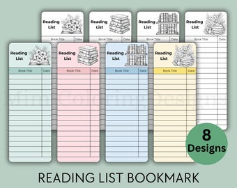 Library Card  Bookmark, Printable Reading List Bookmark Set, Book Tracker (PDF Digital Download)