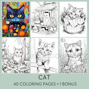 40 Cat Coloring Pages for Adults, Printable Coloring Book, Cute Cat Coloring, Cat Lover Gift, Stress Relief Coloring Book, Digital Download