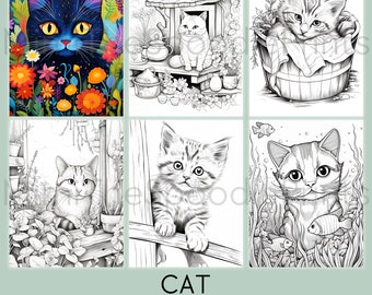 40 Cute Cat Coloring Pages for Adults, Stress Relief (Digital Download)