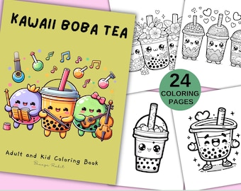 Páginas para colorear de té de burbujas kawaii: 24 diseños imprimibles (descarga digital)