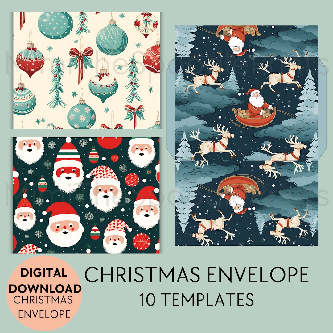 Christmas Envelope Template for Greeting Cards, Envelope 5x7, Digital ...