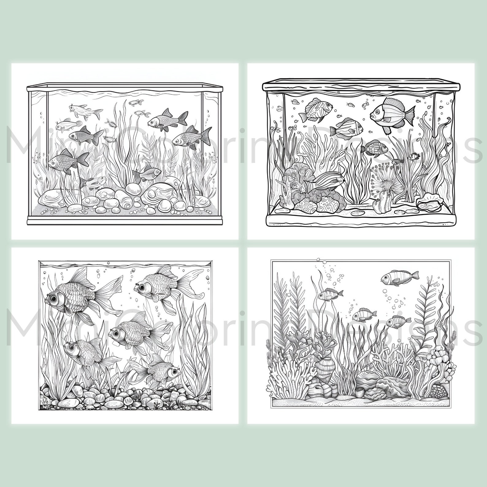 Fish Tank Coloring Pages, for Adults and Kids, Printable Coloring Book