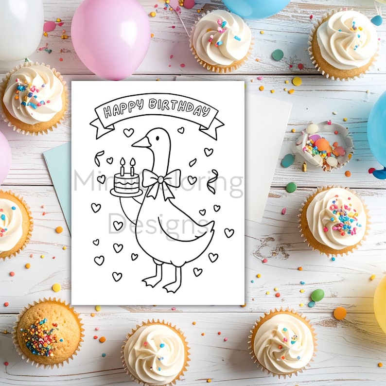 Birthday party printables for kids – silly goose coloring pages in PDF format. Makes party planning easy with mess-free entertainment. Keep little guests busy with fun & funny illustrations ready to color. Ideal for preschool, kindergarten, homeschool, or family parties. Instant download available after purchase.