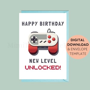 Carte d'anniversaire à imprimer, carte d'anniversaire pour enfants, joyeux anniversaire, jeu vidéo, voeux à imprimer, téléchargement numérique