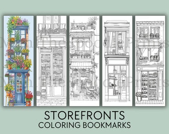 Storefronts Coloring Bookmarks: Urban Sketch Designs (Digital Download)