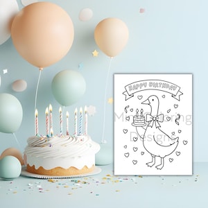 Silly Goose birthday coloring pack for kids – creative printable fun for parties. Includes several different designs with happy geese celebrating birthdays. Great for themed parties, school activities, or just-for-fun coloring at home. Digital file only – no waiting for shipping, instant download.