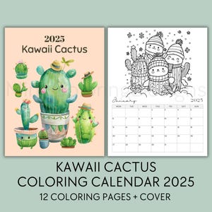 Calendario da colorare Cactus 2025 stampabile, Planner mensile 2025, Calendario Cactus, Regalo per amanti dei Cactus, Calendario da parete stampabile PDF