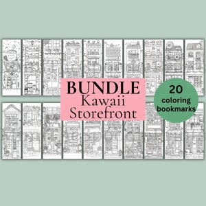 Kawaii Storefront Bundle Coloring Bookmarks Printable for Adults, Storefront Bookmark, Reading Nook Decor, Book Lover Gift