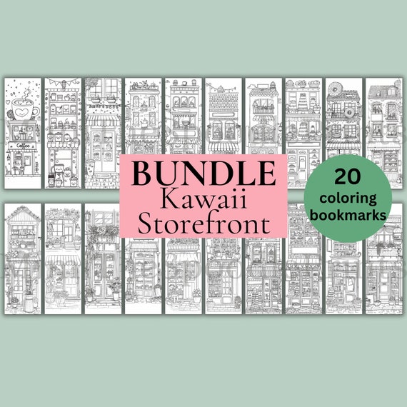Kawaii Storefront Coloring Bookmarks Bundle: Reading Nook Decor (Digital Download)