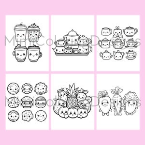 Kawaii Food and Drinks Coloring Pages for Adults and Kids, Printable Coloring Book, Kawaii Coloring, Digital Download