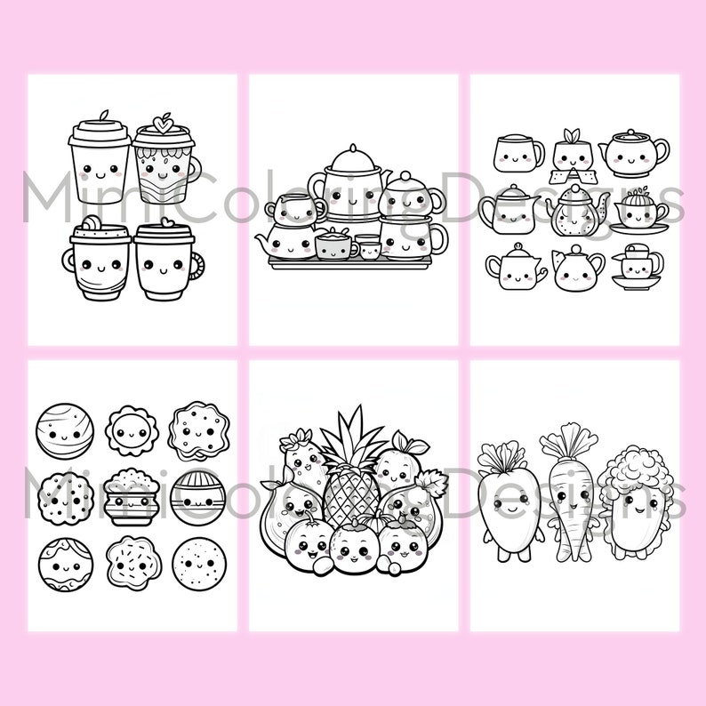 Kawaii Food and Drinks Coloring Pages for Adults and Kids, Printable Coloring Book, Kawaii Coloring, Digital Download